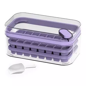 Лоток для кубиков льда, двухслойный, 64 шт., коробка для приготовления льда, домашний пресс, легкосъемный ящик для хранения замораживателя льда фиолетовый