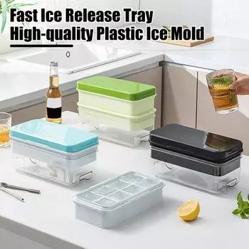 Лоток для кубиков льда с быстросъемной крышкой, квадратная форма для кубиков льда большого размера для коктейлей Dual Layer синий