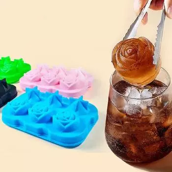 Лоток для кубиков льда с крышками, 6 полостей, силиконовый прибор для изготовления ледяных шариков с розами и бриллиантами, легко снимается, большая форма для кубиков льда для коктейлей, виски, сока