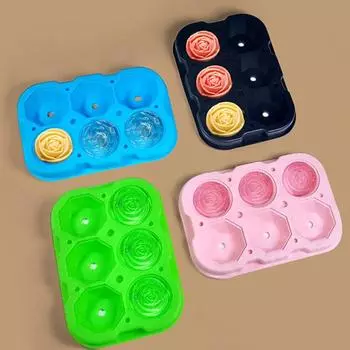 Лоток для кубиков льда с крышками, 6 полостей, силиконовый прибор для изготовления ледяных шариков с розами и бриллиантами, легко снимается, большая форма для кубиков льда для коктейлей, виски, сока розовый