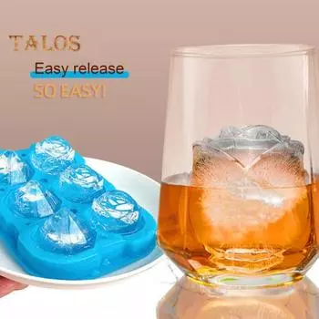 Лоток для кубиков льда с крышками, 6 полостей, силиконовый прибор для изготовления ледяных шариков с розами и бриллиантами, легко снимается, большая форма для кубиков льда для коктейлей, виски, сока розовый