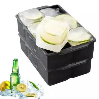 Лоток для кубиков льда с крышкой, 6 полостей, штабелируемая квадратная форма для льда для виски, коктейлей, супов с бурбоном, легко серый