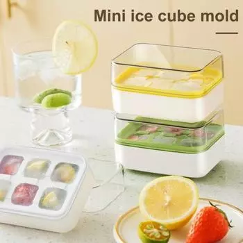Лоток для кубиков льда с крышкой, мини-силиконовое дно, форма для льда, не содержащая BPA, легко снимается, 6-полый многоразовый квадратный льдогенератор для напитков, морозильной камеры, виски зелёный