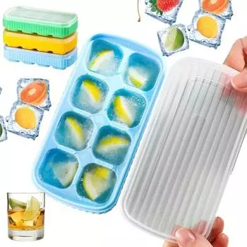 Лоток для кубиков льда с крышкой, легкосъемная машина для изготовления кубиков льда, силиконовая форма для кубиков льда, штабелируемая DIY домашняя форма для мороженого синий