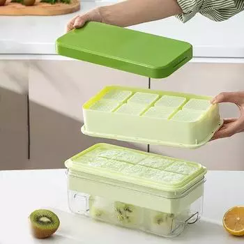 Лоток для кубиков льда с крышкой, быстросъемная квадратная форма для кубиков льда большого размера для коктейлей, виски, штабелируемая гибкая льдогенератор, кухня, бар, ресторан Dual Layer синий