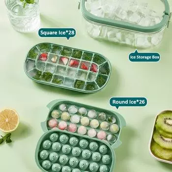 Лоток для кубиков льда с крышкой-лопаткой, пищевая гибкая форма для кубиков льда для заморозки, многоразовый аппарат для приготовления кубиков льда, легко извлекаемый кубик льда зелёный