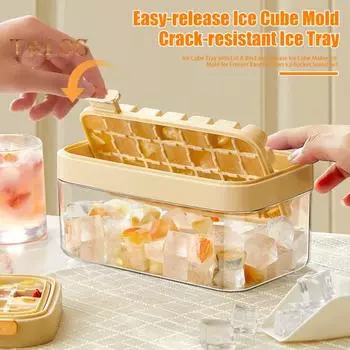 Лоток для кубиков льда с крышкой и контейнером, легкосъемная форма для приготовления кубиков льда для морозильника, набор совков для льда, которые легко чистить зелёный