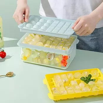 Лоток для кубиков льда с крышкой. Форма для льда. Кубик льда. Контейнер для хранения ледяных шаров. Коробка с крышкой. Набор лотков 2 в 1. Барные кухонные принадлежности. белый