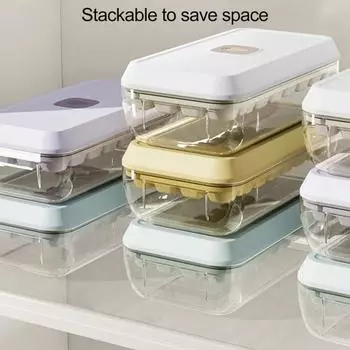 Лоток для кубиков льда с крышкой и кнопкой для открытия контейнера, форма для льда для морозильника S зелёный