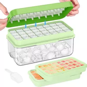 Лоток для кубиков льда в холодильнике, позволяет приготовить 64 кубика льда, холодные коктейли, виски, кофе, контейнер для льда, ложку и крышку.