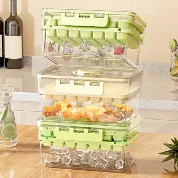 Лоток для льда с крышкой. Двухслойная машина для изготовления кубиков льда для морозильной камеры. Кубики с полостями 28/56. Пищевая форма для льда для виски, коктейля, кофе Dual Layer зелёный