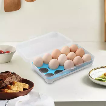 Лоток для яиц, 15 ячеек, многоразовая коробка для овощей с крышкой, подставка для тарелок для кладовых инструментов синий