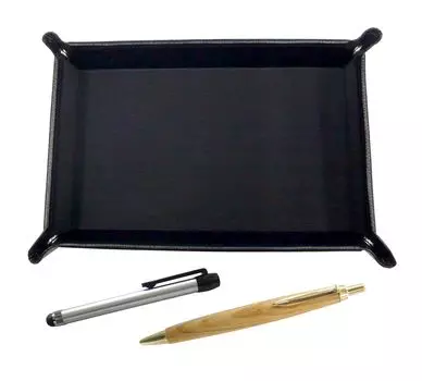 лоток для ручек из зернистой коровьей кожи в комплекте с набором серебряных ручек и шариковой ручкой с корпусом из ретро-клена, сделано в Японии, черная, с металлическим покрытием