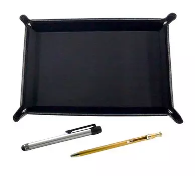 лоток для ручек из зернистой воловьей кожи в комплекте с набором серебряных ручек и 60 золотых тонких шариковых ручек, сделанных в Японии, черные, с металлическим покрытием (TRASB-ALST-SV60KBP)