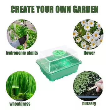 Лоток для семян с 12 отверстиями и влагозащитным куполом для суккулентов (зеленый) /