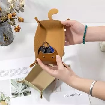 Лоток из искусственной кожи с милым котом, складная металлическая пряжка, водонепроницаемый большой вместительный настольный органайзер для монет, ключей, ткани, органайзер для хранения наушников, держатель кофейный
