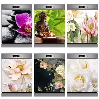 Лотос, белая роза, кухонная наклейка на дверь для посудомоечной машины, ремонт домашней мебели, водонепроницаемые виниловые обои, цветок Будды, декор для комнаты 45X82cm 18X32inch