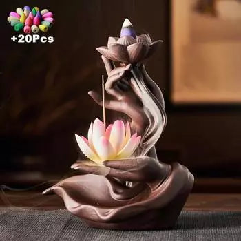 Лотос Фиолетовый Глина Ручная работа Будда Рука Обратный поток Курильница Дзен Домашний Офис Украшение Лотос Палочка Ладана Держатель Домашний Декор