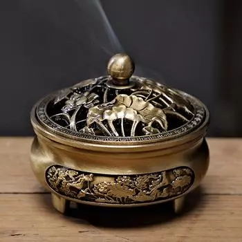 Лотос курильница для благовоний винтажная латунная металлическая буддийская подставка для Будды выдолбленная медная трехногая курильница из сандалового дерева украшение для дома