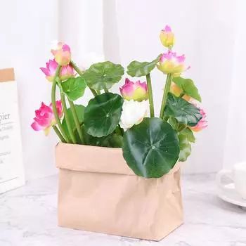 Лотос Моделирование Искусственный цветок Водяная лилия Микро Пейзаж Домашние растения Декор белый