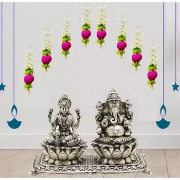 Лотос Подвесной 8 шт - Маленький - 10 ДЮЙМОВ| Цветочные настенные подвески, Предметы для украшения храма, Фон для декора Пуджи, Предметы для украшения комнаты Пуджи