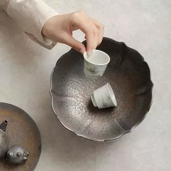 Лотос в японском стиле, мытье посуды из позолоченной грубой керамики, большая ручка для мытья чая, керамическая чаша для чая, аксессуары для дзен-чайной церемонии