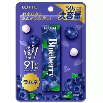 LOTTE Blueberry Ramune 50g FeaturesThe well-known blueberry gum is now available in a ramune form.F FeaturesThe well-known blueberry gum is now availa 1