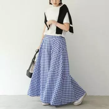 Lotte Hot Summer японская эластичная свободная клетчатая юбка сращивание большой длины юбка полубоди для женщин L красный