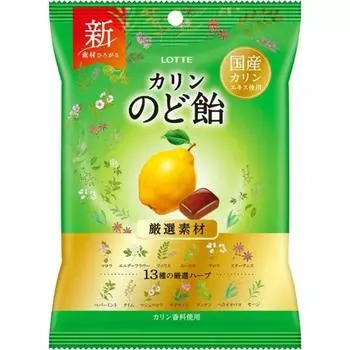 LOTTE леденцы от боли в горле (мешок) 102г ХарактеристикиЛеденцы от боли в горле, содержащие экстракт японской айвыCh ХарактеристикиЛеденцы от боли в горле, содержащие экстракт японской айвы 1