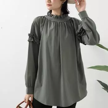 Lotte Летняя быстросохнущая свободная однотонная блузка элегантная офисная рубашка с полувысоким воротником и длинным рукавом женская рубашка One Size чёрный