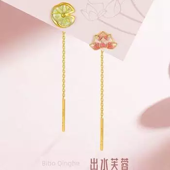 Lotus Folium Nelumbinis Stud Earrings Gift 18K Gold Gold