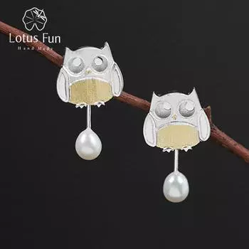 Lotus Fun из настоящего стерлингового серебра 925 пробы, ювелирные изделия ручной работы, креативные висячие серьги с изображением совы для женщин, креативные лесные охотничьи серьги