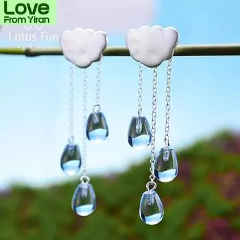 Lotus Fun настоящее серебро 925 пробы натуральные хрустальные камни ювелирные изделия этнические облака длинные кисточки серьги-подвески для женщин Brincos синий