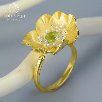 Lotus Fun, настоящее серебро 925 пробы, натуральный камень, дизайнерские ювелирные изделия ручной работы, кольца с цветущим анемоном для женщин
