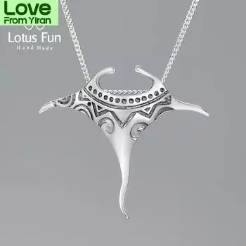 Lotus Fun Vintage Real 925 Sterling Silver Manta Ray Fish Подвеска Fashion 18k Gold Цепи и ожерелье для женщин Изящные ювелирные изделия