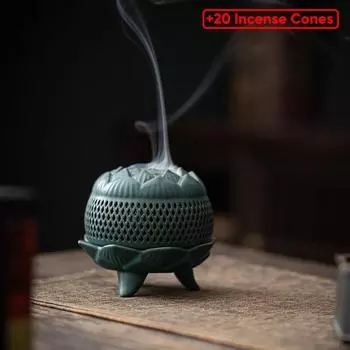 Lotus Incense Burner Ceramic, Sandalwood Household Use,Creative Aroma Burners,Tearoom and Yoga Room Desktop Decoration