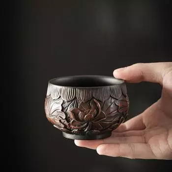 Lotus Pure Ручная резьба Фиолетовая керамика Jianshui Master Cup Бытовая чайная чашка Ручная работа Чайная чаша Ароматная чашка Чайный сервиз 200ml