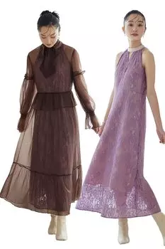 Louet 3way Тюль Платье Кружевное платье Набор для вечеринки Mix и Large M Mocha [Louis Boutique] Женщины, Миссис, Взрослые, Платье, Официальное, Повседневное, Платье, Длинное,