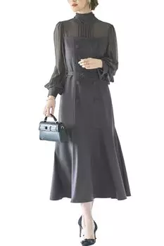 Louet High Neck Ribbon Mermaid Dress Dress Dress for Long Large Party M Charcoal Gray [Louis Boutique] Women, Mrs., Mom, Formal, Casual, Sleeve, Long, Size,