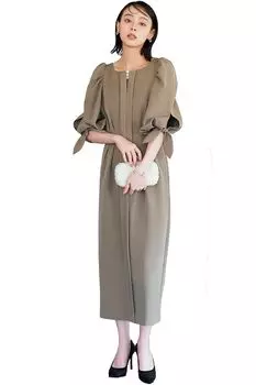 Louet платье-карандаш с объемными рукавами и центральной вытачкой, цельное платье для мам, торжественное платье с объемными рукавами, длинное, с длинным рукавом, жемчужное, большого размера, для свадебной вечеринки, размер S, серо-бежевое [Louis