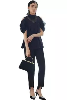 Louet спереди Pearl Airy Sleeve Top Slit Pants Set Casual Formal Брюки Костюм Брюки Платье Вечернее Платье Вечернее Платье Короткий Рукав Большой Размер Вечеринка Вечеринка