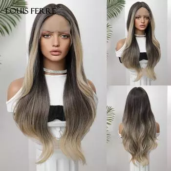 LOUIS FEREE парики с кружевной передней частью, коричневый светлый блондин, длинный натуральный волнистый парик для женщин, вечерние, повседневные, косплей, термостойкие