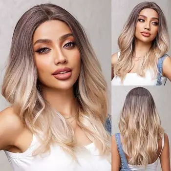 LOUIS FERRE Длинный блондин с волнистыми волнами, парик спереди, блондинка, смешанные коричневые кружевные синтетические парики, натуральный вид, термостойкие волосы