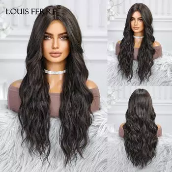 LOUIS FERRE Парики с кружевной передней частью из темно-коричневых синтетических волос, длинные волнистые парики для женщин, косплей, бесплатная доставка, высокая плотность