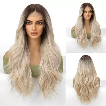 LOUIS FERRE Синтетические парики на сетке HD 13x6, длинные волнистые волосы, парики с эффектом омбре и челкой, парик для вечеринок для белых женщин, термостойкий
