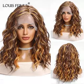 LOUIS FERRE Синтетические парики с кружевной передней частью, оранжевый, коричневый, короткий парик BOB с боковой частью, парик для повседневного использования, для вечеринок, для женщин, термостойкий