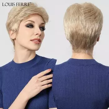 LOUIS FERRE Светло-золотистые блондинки с стрижкой пикси синтетические парики для женщин короткие прямые многослойные парики из волос с челкой для повседневного использования