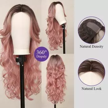 LOUIS FREE Синтетический Длинный Волнистый Парик Ombre Розовые Волосы Парики Фронта Шнурка Парики Для Вечеринок Ежедневные Волосы Парики Для Женщин Термостойкие