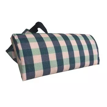 Lounge Chair Lunch Break Folding Wicker Chair Sponge Pillow Green Grid