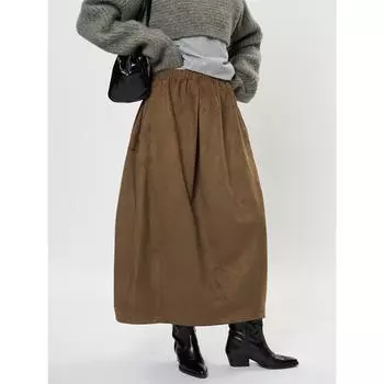 Louvre Ранняя весна Корейский стиль MIU Замшевая Цветочная Бутон Длинная Юбка для Женщин